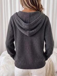 Zayélia Women's Solid Color Casual Versatile Daily Wear Hooded Cardigan - Grey - View 3