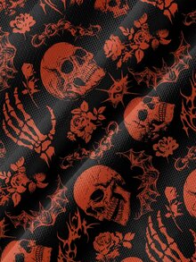 ROMWE Goth 暗黑龐克骷髏森林性感透視網紗長袖女款上衣 - 黑色 - 查看 3