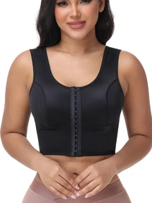 Myrelith 1pc Minimalist Front Button Shaping Top - Black - View 5