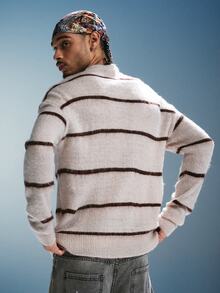 PAVTROS Men's Loose Striped Long Sleeve Casual Streetwear Sweater Vacation Fall - Multicolor - View 2