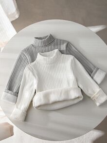 SHEIN 女童隨機 2 件組 羅紋針織高領毛衣 冬季返校長袖套頭上衣 - 彩色 - 查看 4