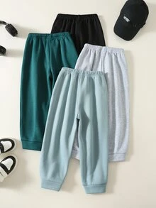 SHEIN 兒童男童 4件組休閒可愛百搭簡約印花素色慢跑褲 鬆緊腰 - 彩色 - 查看 2