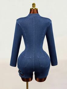 Mistrie Women's Casual Daily Denim Romper - Blue - View 2
