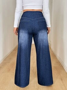 Flexra Festival Plus Size Women's Blue Stretch Sexy Slim Fit Straight Leg Jeans - Dark Wash - View 2