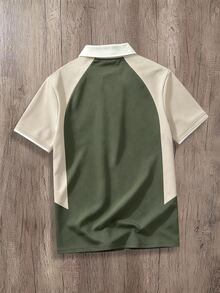 Daypath 男士拼色休閒日常短袖 Polo 衫 - 橄欖綠 - 查看 2