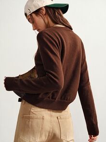 Bohemela Casual Crew Neck Single-Breasted Long Sleeve Floral Pattern Women's Cardigan - Coffee Brown - View 2