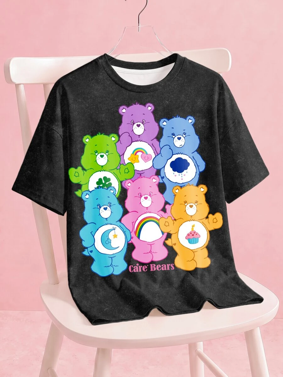 SHEIN X Care Bears Plus Size Women's Cartoon Pattern Casual Everyday Short Sleeve T-Shirt - White - View 1