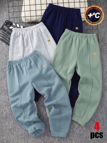 SHEIN 4件/組 買2送2 童裝青少年男孩休閒學院風極簡實用多功能運動長褲，男孩套裝，適合春/夏、情人節、約會、秋季、秋季服飾、秋冬季節穿著 - 彩色 - 查看 3