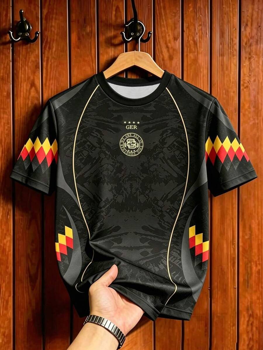 Gritte Field Men's Plus Size Argyle Print Contrast Color Short Sleeve Sports T-Shirt - Black - View 1