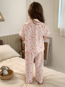 Hapijoa 少女秋季服飾 格紋短袖長褲居家服 春/夏 - 淺粉色 - 查看 2