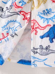 SHEIN Young Boy Autumn/Winter Plush Cartoon Dinosaur Print Pajama Robe - Multicolor - View 7
