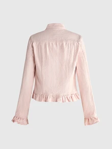 ROMWE Vintage Distressed Y2K Sweet Pink Napoleon Style Women's Denim Jacket And Coat - Baby Pink - View 2