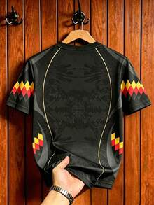 Gritte Field Men's Plus Size Argyle Print Contrast Color Short Sleeve Sports T-Shirt - Black - View 2