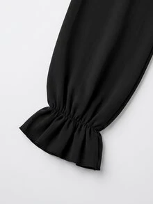 SHEIN 女款梭織休閒度假風秋季洋裝 - 黑色 - 查看 3