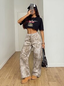 SHEIN PETITE 女款休閒寬鬆牛仔褲 - 彩色 - 查看 2