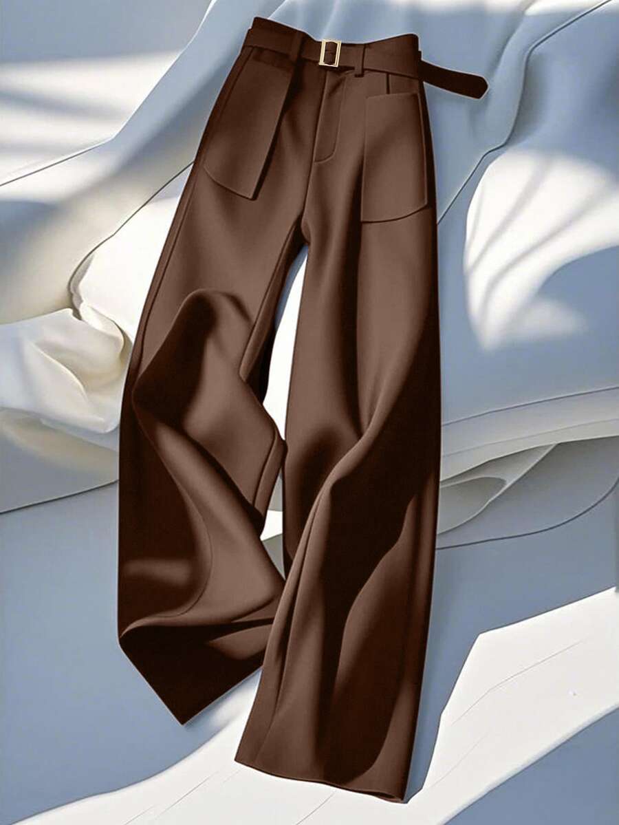 GlowEve CURVE Celana Panjang Wanita Ukuran Besar Musim Gugur/Dingin, Kasual, Sehari-hari, Serbaguna, Warna Cokelat - Coklat - View 1