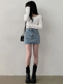 DAZY 女款綁帶長袖圓領純色修身休閒T恤 - 白色 - 查看 5