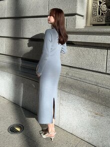 FRIFUL Women's Solid Color Casual Daily Summer Knit Dress - Grey - View 2