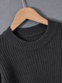 SHEIN كنزة صوفية طويلة الأكمام بلون موحد وياقة دائرية كاجوال متعددة الاستخدامات للارتداء اليومي للفتيات المراهقات في فصل الخريف - رمادي غامق - مشاهدة 6