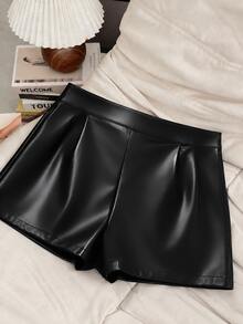 GlowEve CURVE Plus Size Fashion PU Leather Street Style Studded High Waist Leather Shorts - Black - View 4