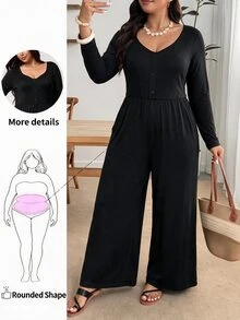 Enliva Plus Size Women's Casual Everyday Elastic Long-Sleeved Slim Fit Black Dress Apple,Rounded Body - Black - View 3