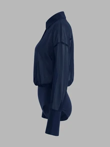 Cévolie 女款休閒性感日常通勤夜生活約會多用途前扣長袖連身衣 深棕色 秋季 - 藏蓝色 - 查看 3