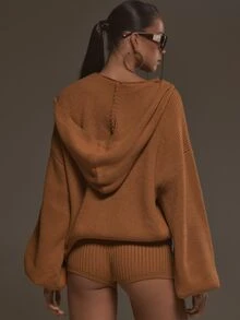 MUSERA كارديجان محبوك أصفر خردلي فضفاض كبير الحجم بأكمام طويلة، إطلالة أنيقة للخريف والشتاء - لون برتقالي - مشاهدة 4