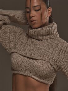 MUSERA Brown Knit Turtleneck Jumper Sweater Fall Autumn Winter Cool Style Outfits - Khaki - View 5