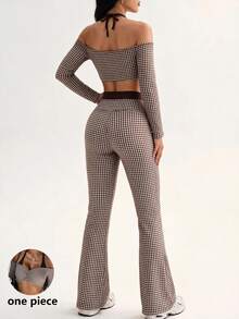 SHEIN Dewbera Dewbera Long-Sleeved Patchwork Sports Vest - Brown - View 4