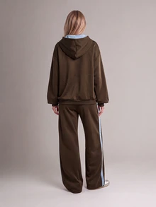 SHEIN Unity Women's Brown Mountain Logo Drawstring Wide Leg Sweatpants, High Waist Drape Loose Casual Straight Leg Sports Long Pants - Multicolor - View 2