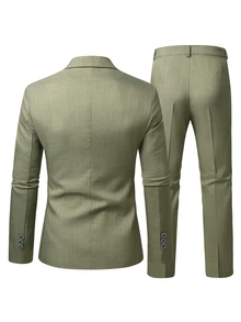 Manfinity Mode Women's Solid Color Long Sleeve Jacket And Pants Casual Commute Suit Set - Army Green - View 2