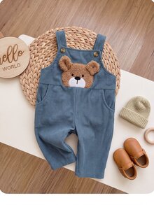 Newborn Baby Cartoon Pattern Casual Daily One-Piece Long Pants - Royal Blue - View 3