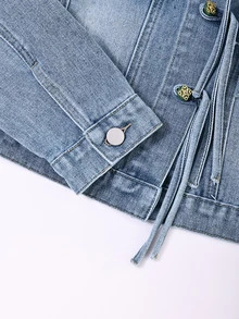 GlowEve Women's Single-Breasted Fashion Short Denim Jacket - Blue - View 5