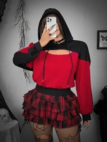 Whyspr Harley Quinn X SHEIN Plus Size Women Anime Character Print Cutout Design Long Sleeve Drawstring Hooded Sweatshirt - Multicolor - View 4