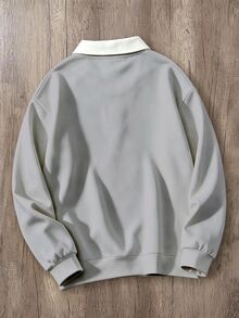 OldRiff 男士字母印花鈕扣半開襟長袖運動衫 - 淺灰色 - 查看 2