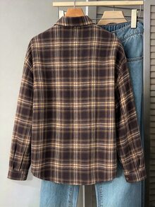 SHEIN 青少年女孩秋季上衣 白色翻領襯衫，休閒寬鬆鈕扣門襟柔軟上衣，適合秋季畢業返校街頭穿搭造型 - 彩色 - 查看 2