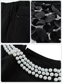 SHEIN LUNE Plus Size Elegant Fashion Beaded Decor Top And Mesh Patchwork Skirt Set - Black - View 5