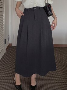 DAZY Women's Solid Color Casual Elegant Versatile Daily Skirt Work Business Dark Grey Fall - Grey - View 3