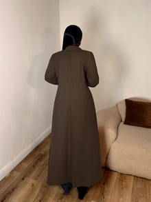 Selianne Autumn/Winter Vintage Mixed Color Oversized Lapel Shawl Collar Overcoat, Commuter Versatile Knee-Length Loose Fit Long Coat - Coffee Brown - View 2