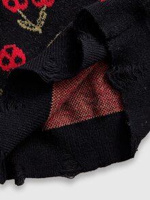 ROMWE Dark Gothic Halloween Ghost Face Jacquard Distressed Design Crew Neck Pullover Loose Fit Sweater - Black - View 5