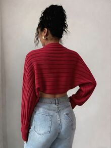 SHEIN Raffinéa Women's Solid Color Long Sleeve Casual Cardigan - Red - View 2