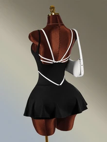 Amplova Women's Colorblock Patchwork Fashion Minimalist Sports Dress Tennis Daily Fashion Workout Gym Going Out Casual Sexy Black Backless Fitness Outdoor - Black and White - View 2
