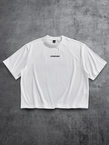 Manfinity ZONE917 方正短版寬鬆休閒時尚紅色天使花卉圖案標語印花小Logo白色純棉短袖T恤，送給朋友的禮物，寬鬆版型 - 彩色 - 查看 1