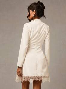 COSMINA Women's Mini Dress With Pleated Design And Lace Patchwork Details - Apricot - View 5