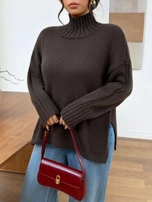 Lounesse Plus Size Women's Solid Color Pullover Sweater Suitable For Outings, Thanksgiving, Home Party Formal, Daily Wear, Birthday Fall Grey Baggy - Brown - View 4