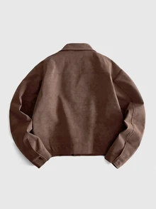 ROMWE MEN Men's Fashion Street Suede Colorblock Jacket - Coffee Brown - View 2