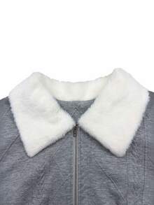 GlowEve CURVE Plus Size Loose Fit Cable Knit Comfortable Wheat Ear Cable Collar Zip-Up Jacket And Wide Leg Pants Lounge Set - Grey - View 3