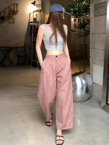 DAZY 女款素色休閒百搭日常穿著長褲 - 粉色 - 查看 8