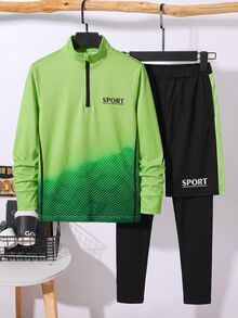 SHEIN 兒童青少年男孩休閒運動立領半拉鍊藍色長袖黑色2合1防露長褲舒適運動服，適合通勤、上學、日常休閒出遊、運動，春、夏、秋、冬四季皆宜 - 彩色 - 查看 6