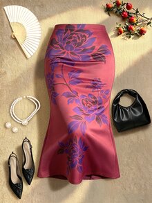 EastFlair Falda de Sirena con Estampado Floral Vintage Talla Grande - Multicolor - Ver 4
